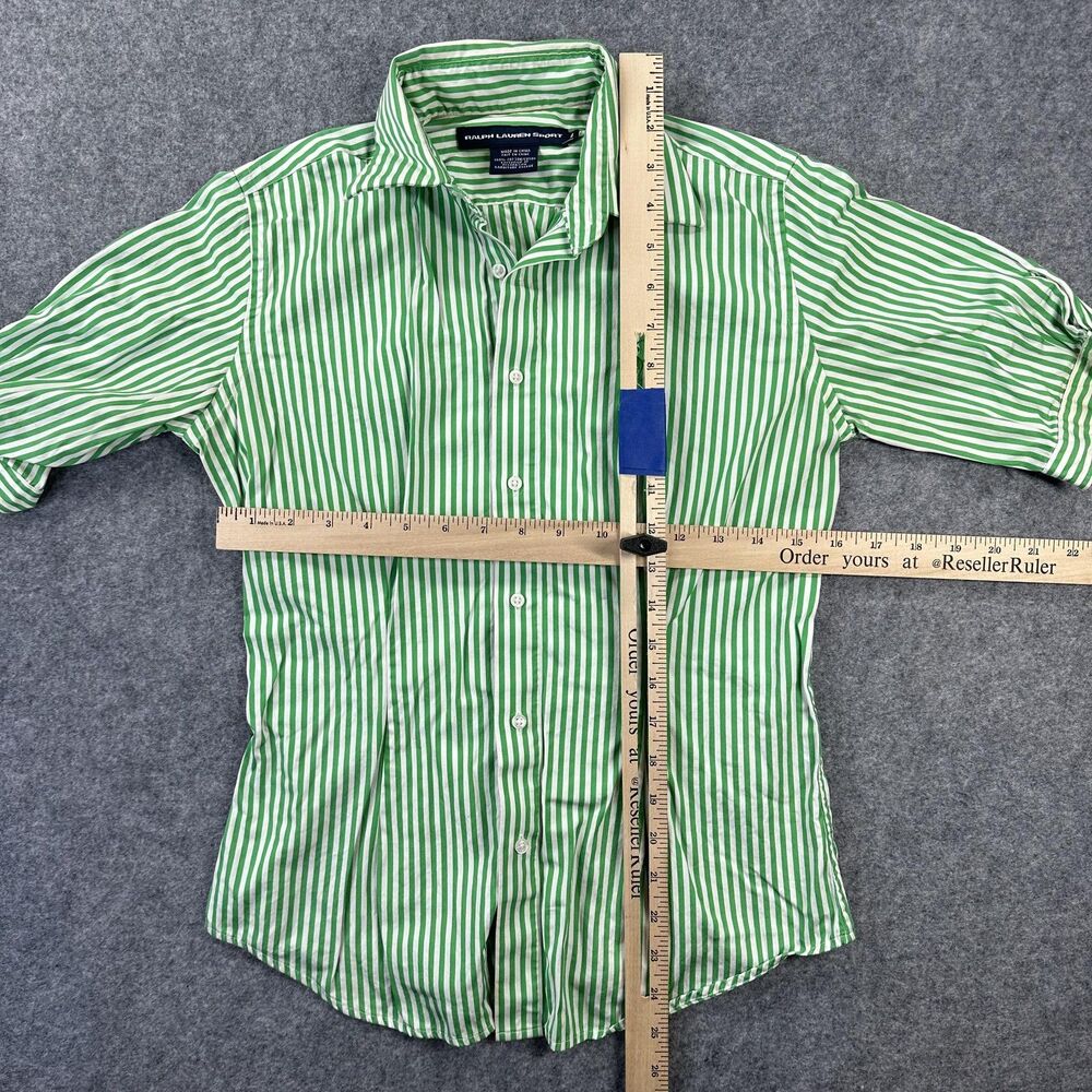 Ralph Lauren Sport Shirt Womens 4 Green Stripe Short Sleeve Button Front Casual - Picture 7 of 10